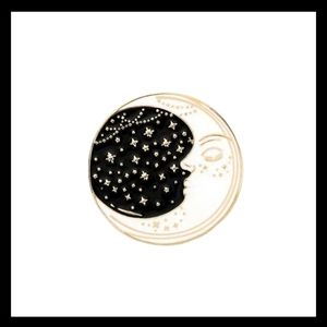 Celestial Crescent Moon & Stars Brooch Pin